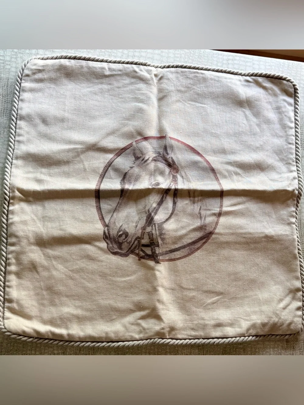 Horse on Linen Decorative Pillow Cover with Cording edge by Ox Bow Decor